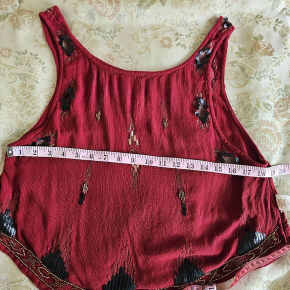 Free People Maroon Flutter Tank M Aztec Sequin Coachella Open Sides size M - Picture 7 of 9